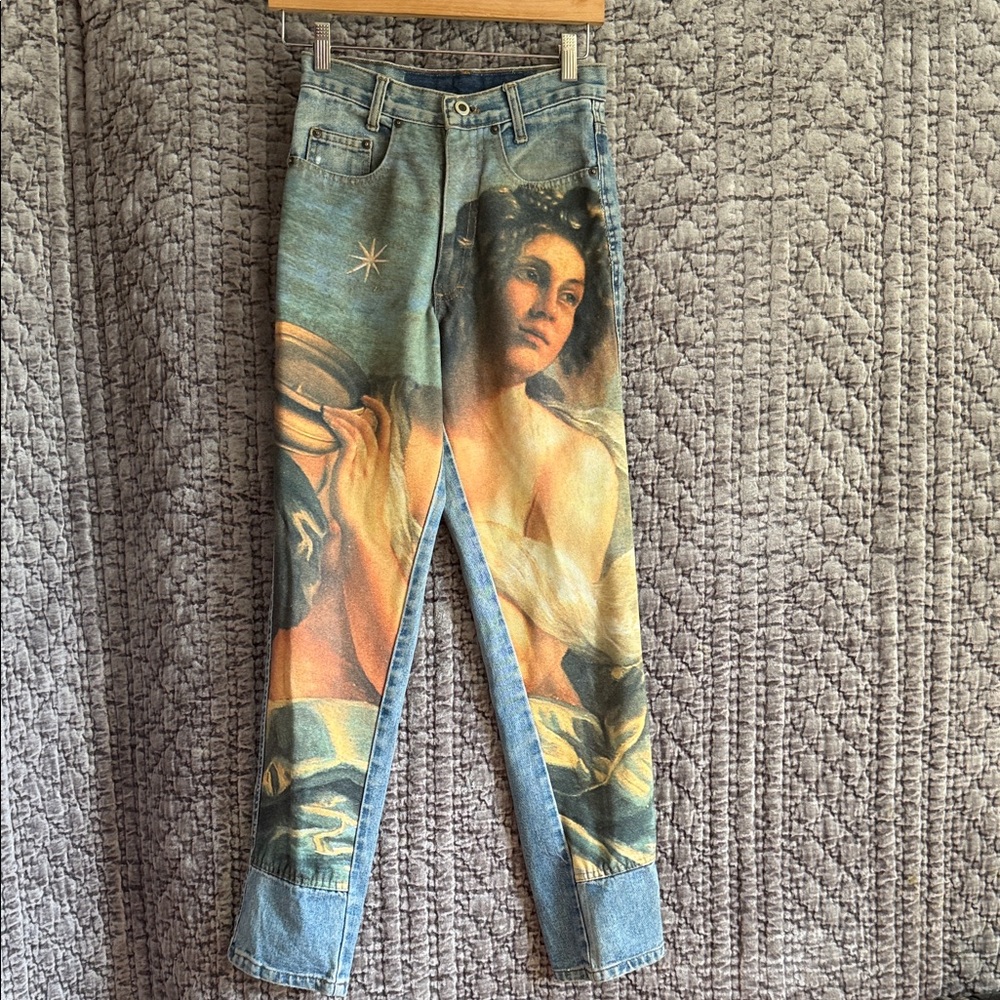 Artistic Print Straight Leg Jeans - Picture 1 of 6
